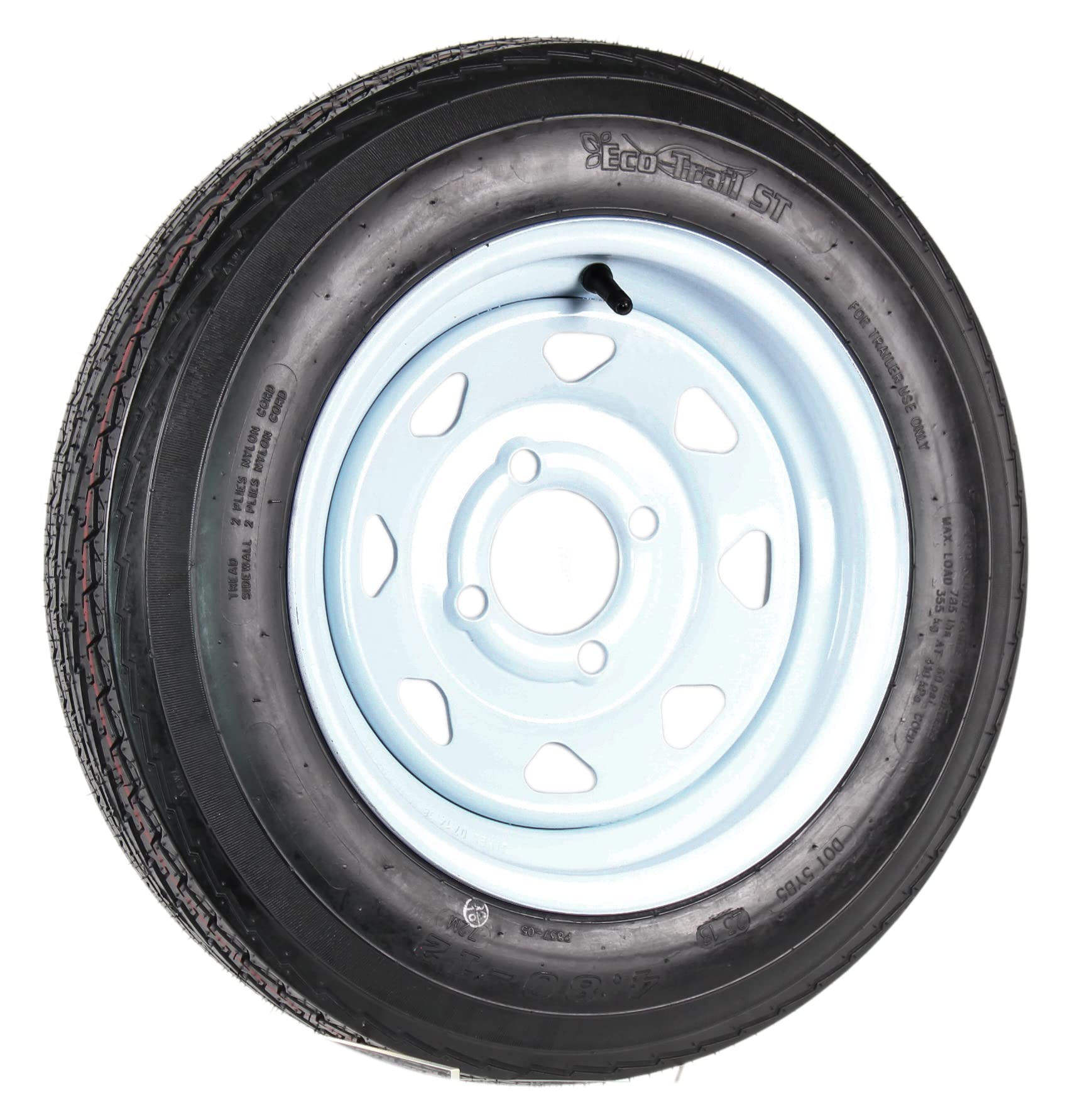 Two Trailer Tires on Rims 4.80-12 4-Lug White Spoke Wheels - John Pierce Auto Care