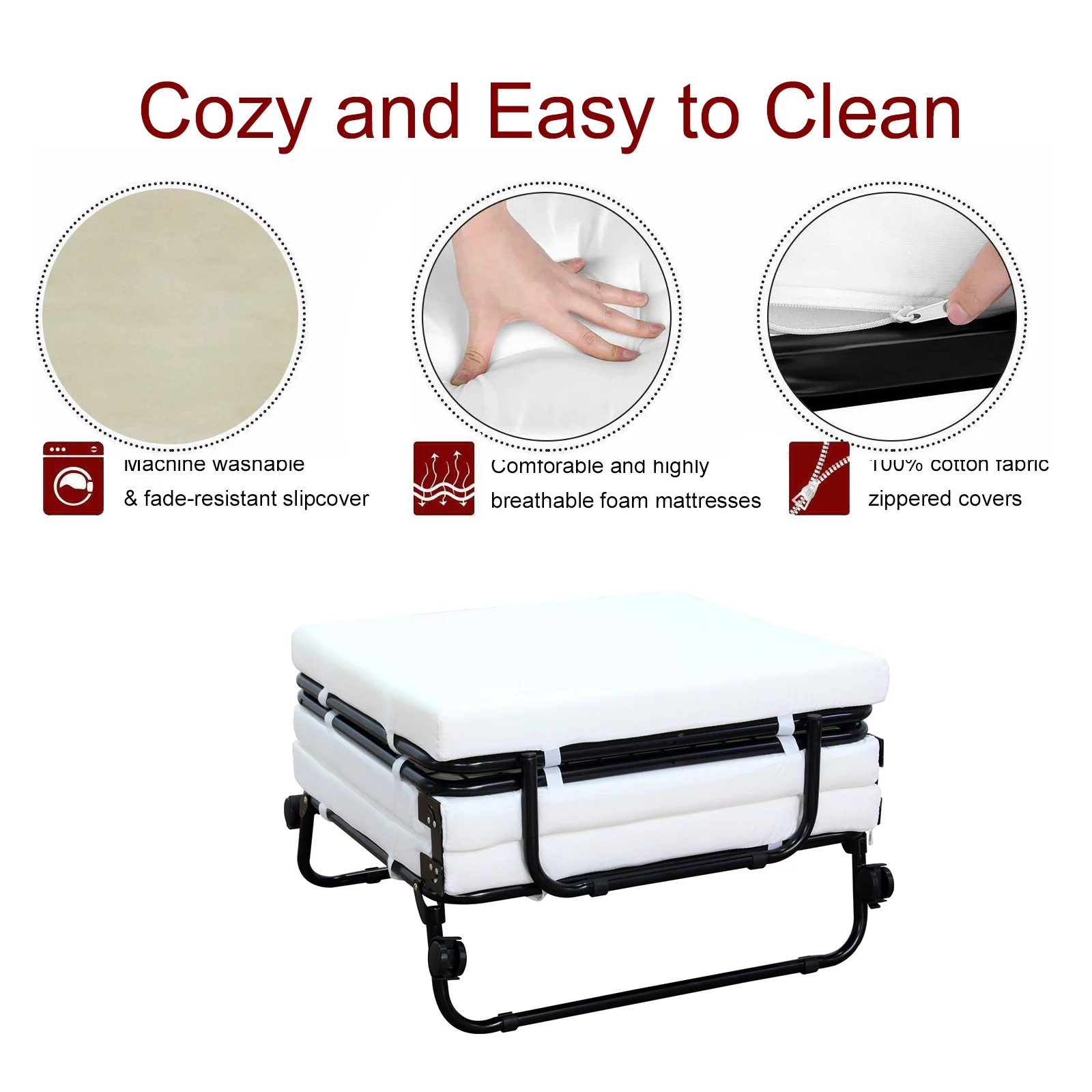 HomCom Twin Size Folding Convertible Sleeper Bed Ottoman with Slipcover, Beige - John Pierce Auto Care