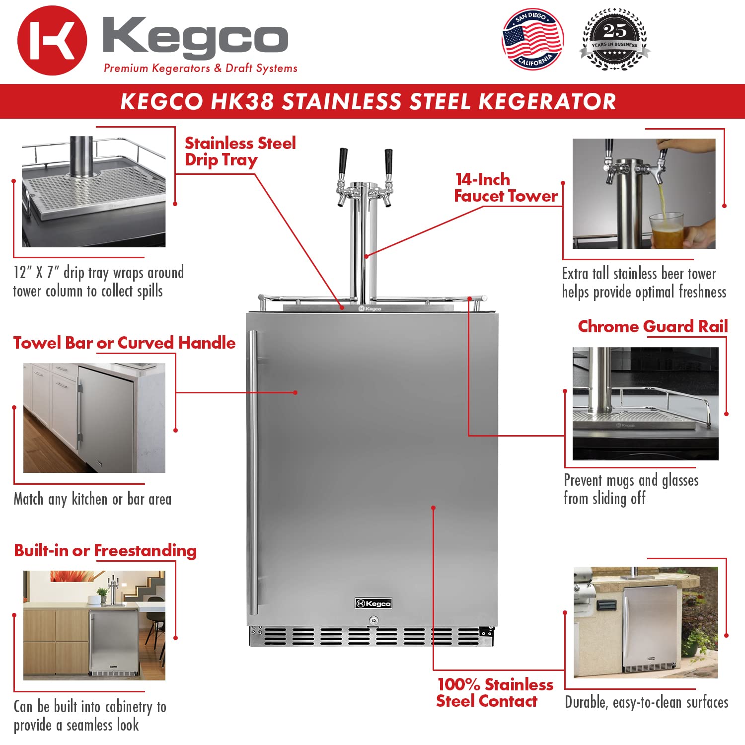 Kegco HK38BSU-2 Dual Faucet Under-Counter Kegerator - John Pierce Auto Care