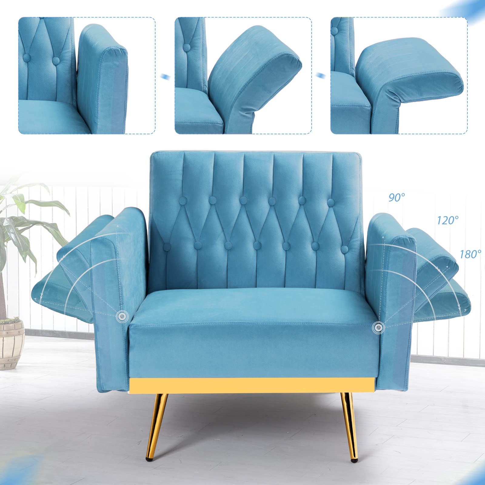 ACMEASE Velvet Accent Chair with Adjustable Backrest and Ottoman - John Pierce Auto Care