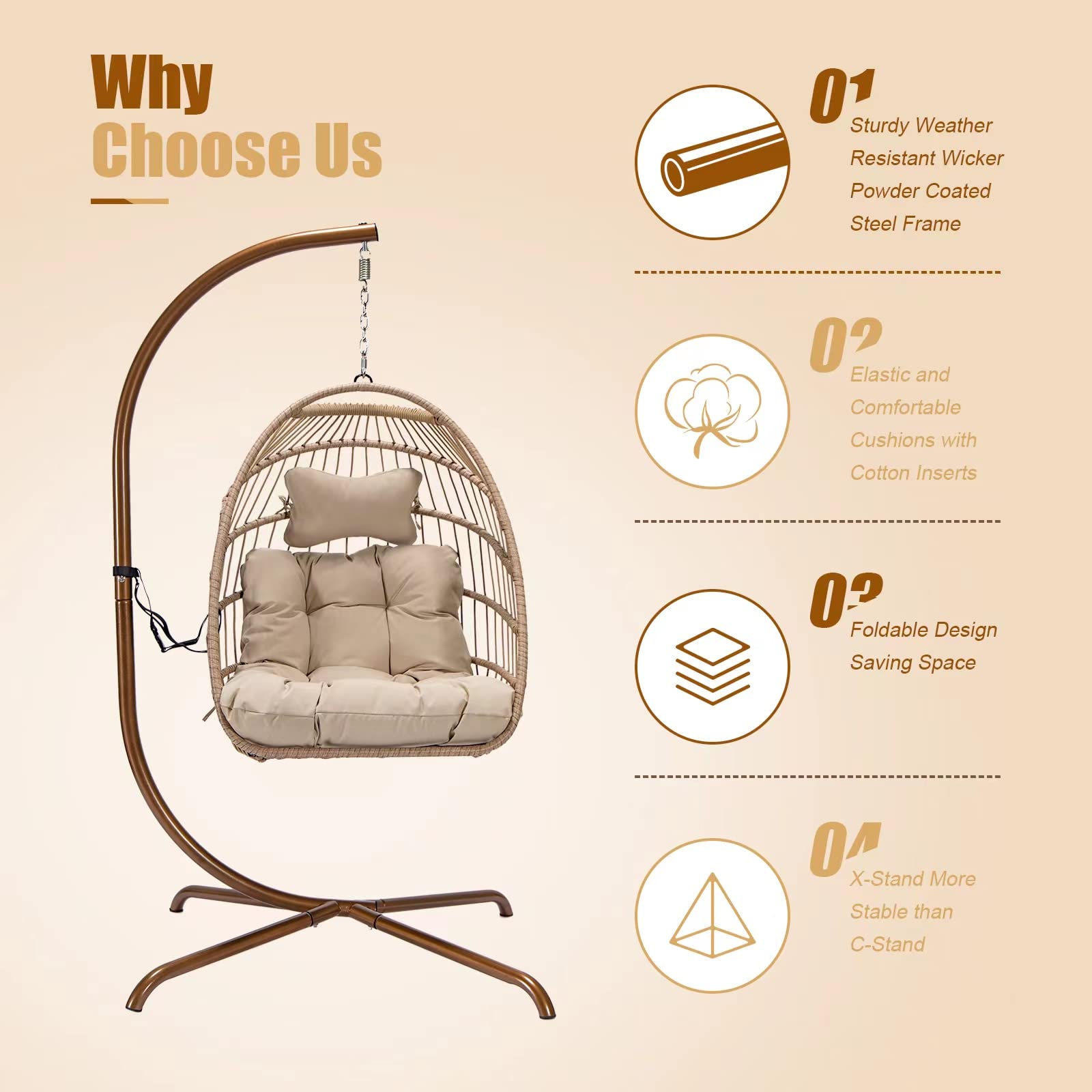 NICESOUL Wicker Rattan Hanging Swing Egg Chair with Stand - John Pierce Auto Care