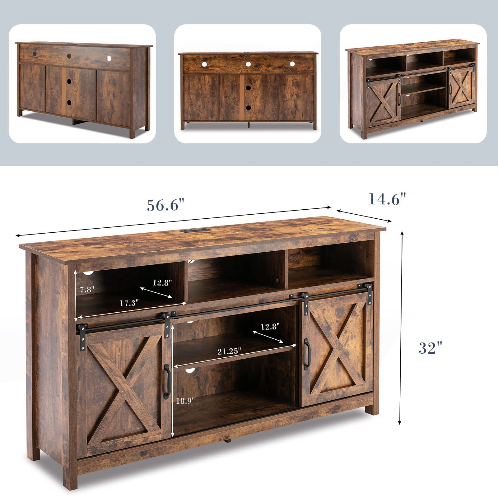 Farmhouse Slide Barn Door Coffee Bar Cabinet with Outlets - John Pierce Auto Care