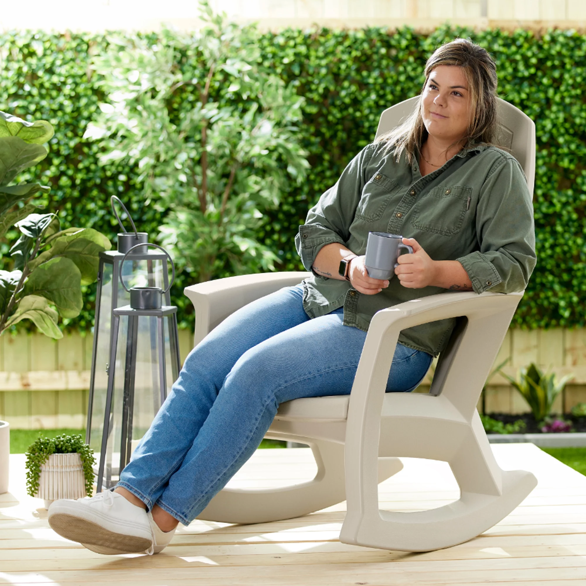 Semco Plastics Rockaway Heavy-Duty Outdoor Rocking Chair, Tan (4 Pack) - John Pierce Auto Care