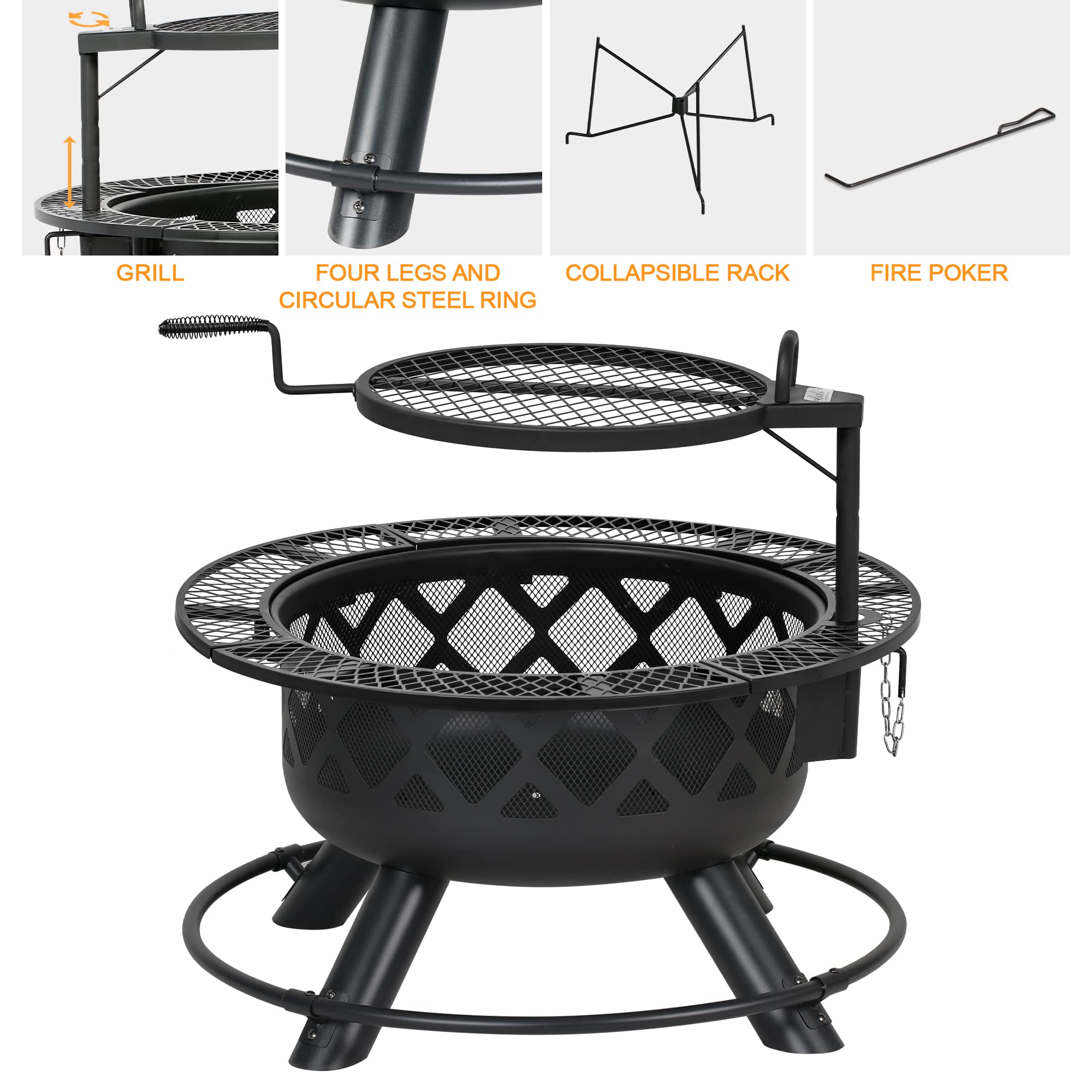 BALI OUTDOORS 32-Inch Wood Burning Fire Pit with Grill Grate - John Pierce Auto Care