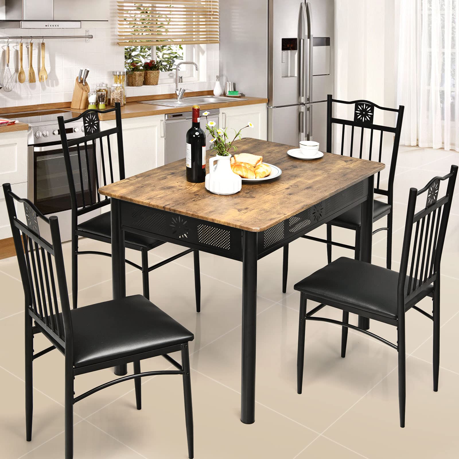 Tangkula 5-Piece Vintage Wood and Metal Dining Set - John Pierce Auto Care