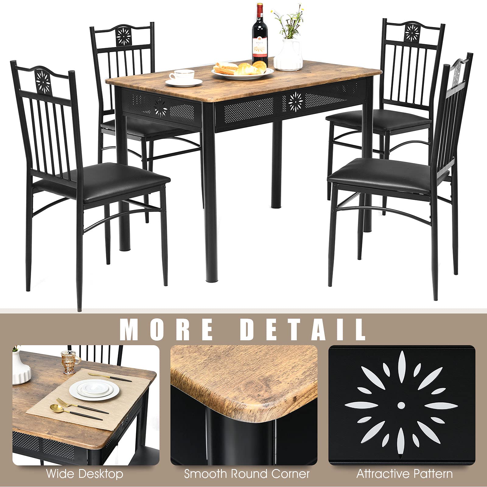 Tangkula 5-Piece Vintage Wood and Metal Dining Set - John Pierce Auto Care