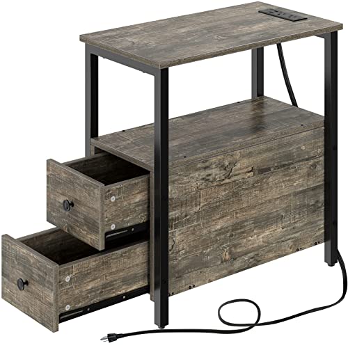 Rolanstar Narrow Charging End Table with 2 Wood Drawers - John Pierce Auto Care