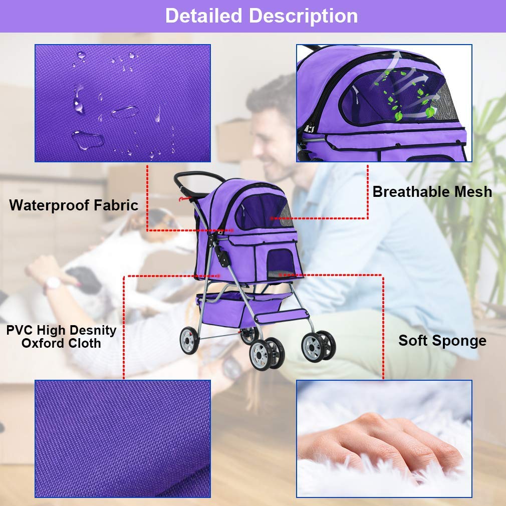 BestPet Folding 3-Wheel Travel Pet Stroller and Carrier - John Pierce Auto Care