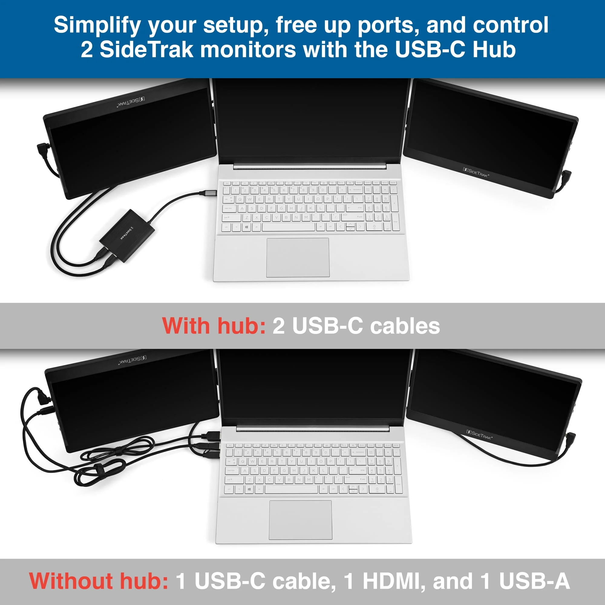 SideTrak Swivel 12.5 Triple Portable Monitor for Laptop with Powered USB C Hub | Attachable FHD IPS Rotating Three Screen Laptop | Compatible with Windows | Powered by USB-C Hub - John Pierce Auto Care