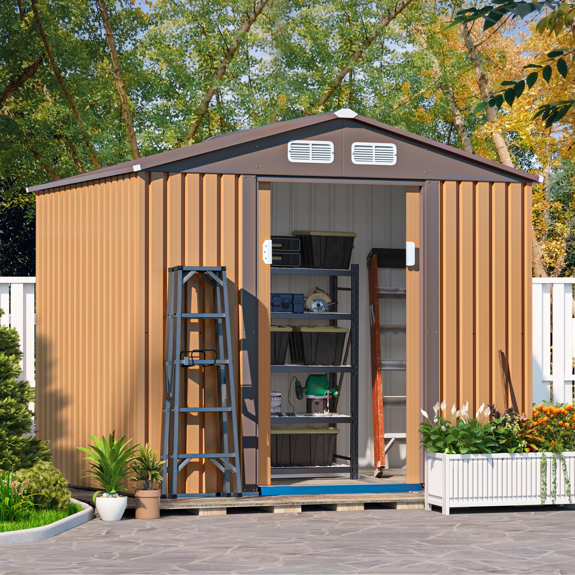 JAXPETY 6x8-Foot Outdoor Metal Storage Tool Shed with Sliding Doors - John Pierce Auto Care