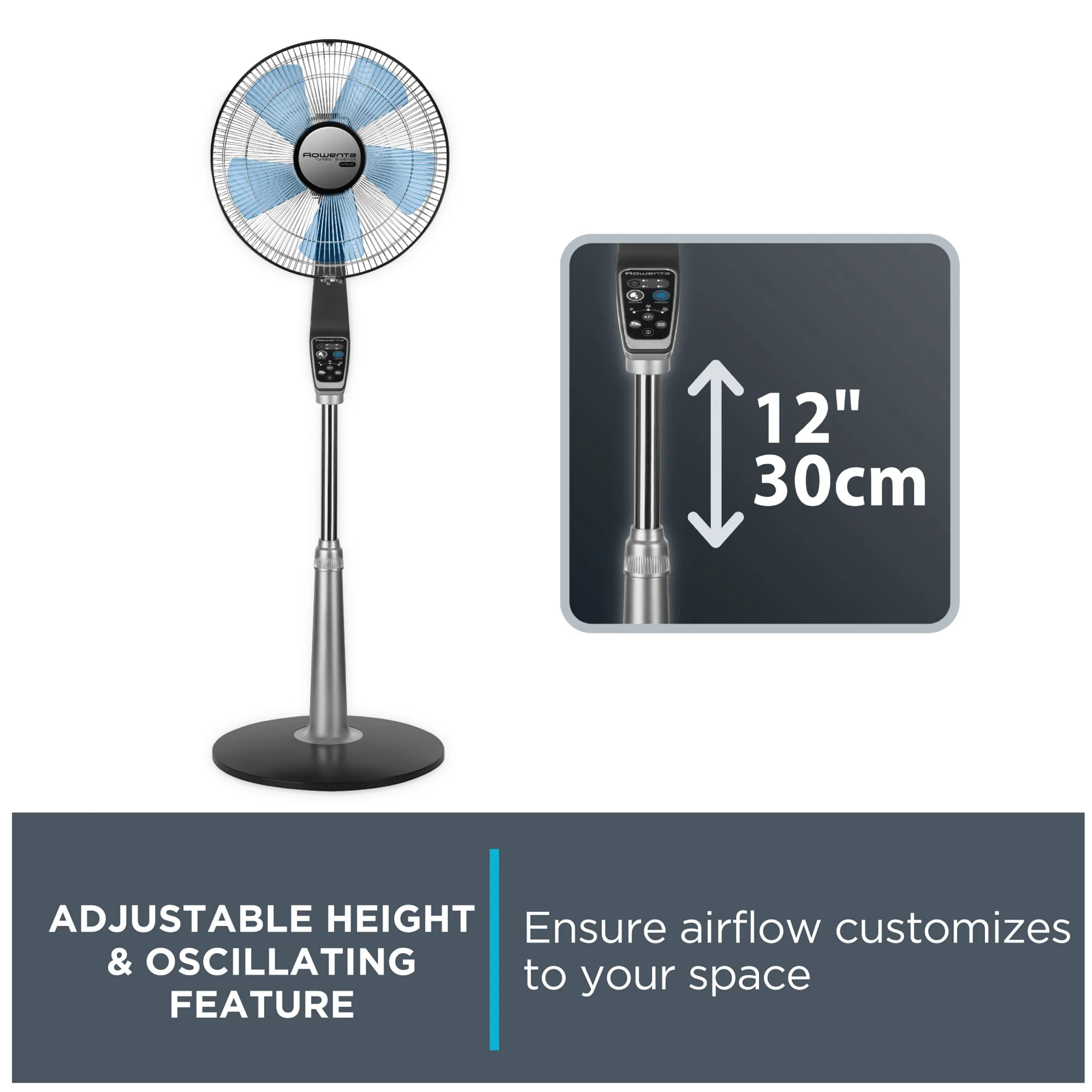 Rowenta Turbo Silence Standing Floor Fan with Remote, 53 Inch, Portable, 5 Speeds, VU5670 - John Pierce Auto Care