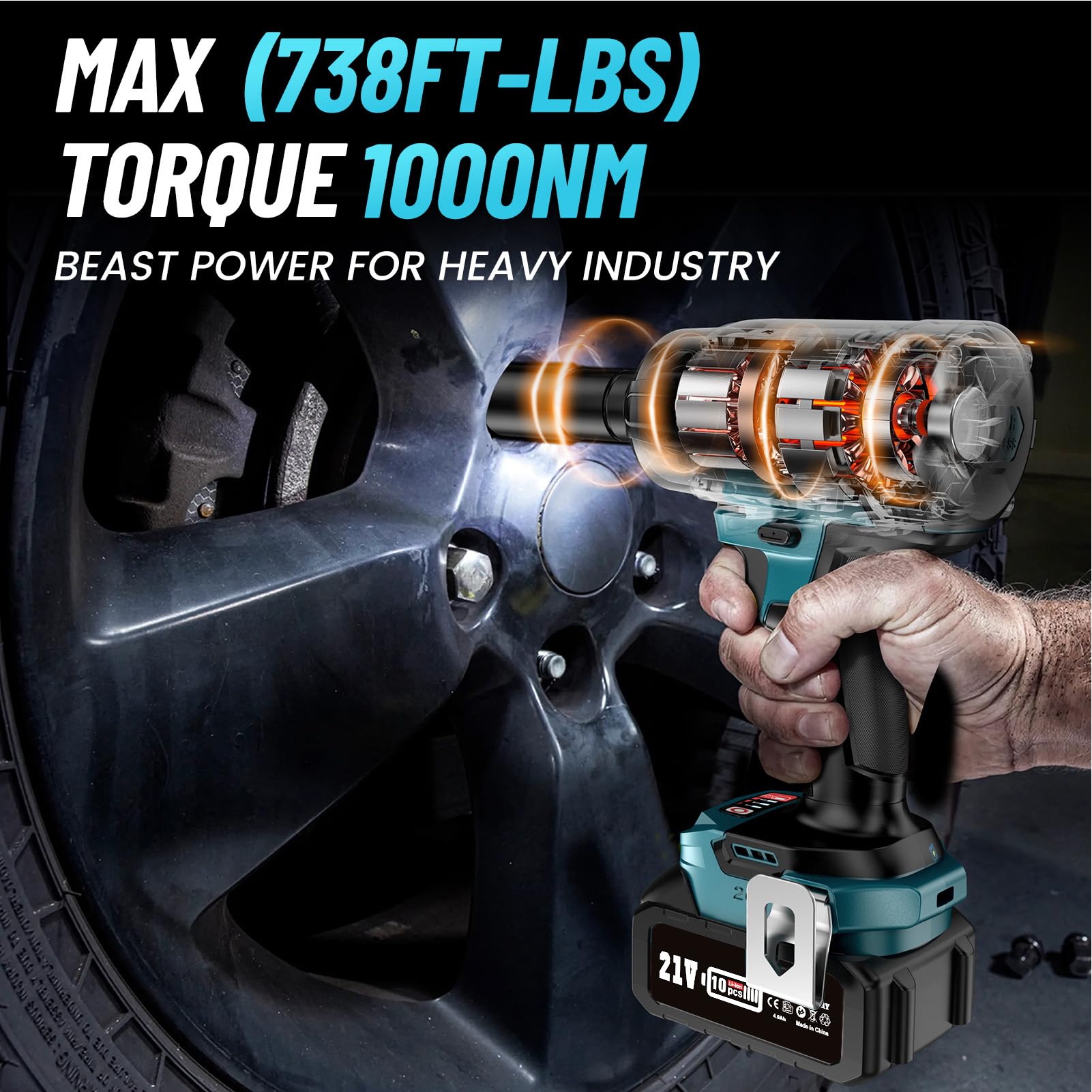 Uaoaii 1000Nm High-Torque 1/2-Inch Cordless Impact Wrench Kit - John Pierce Auto Care