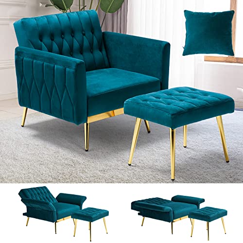 ACMEASE Velvet Accent Chair with Adjustable Backrest and Ottoman - John Pierce Auto Care