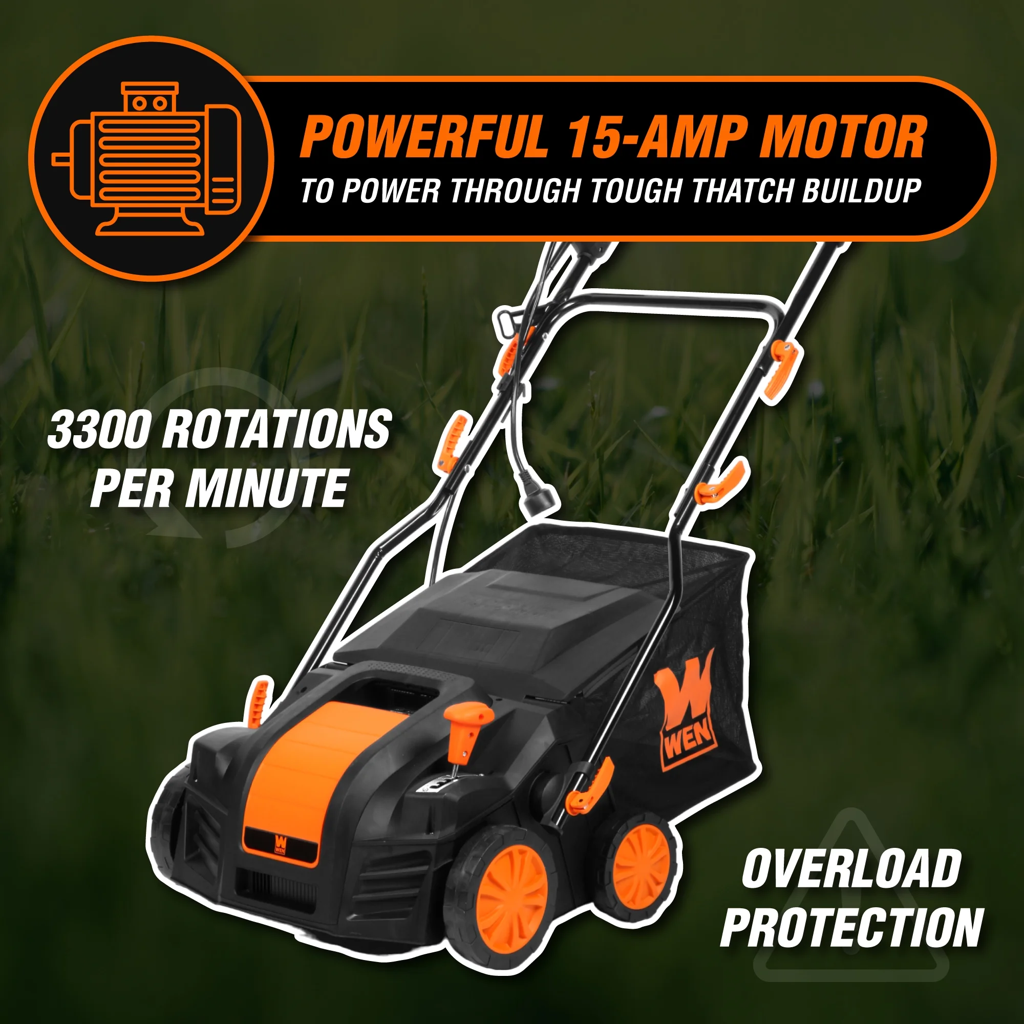 WEN 16-inch 15-amp 2-in-1 Electric Dethatcher and Scarifier with Collection Bag - John Pierce Auto Care
