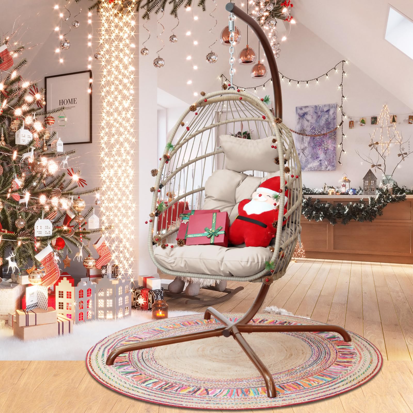 NICESOUL Wicker Rattan Hanging Swing Egg Chair with Stand - John Pierce Auto Care