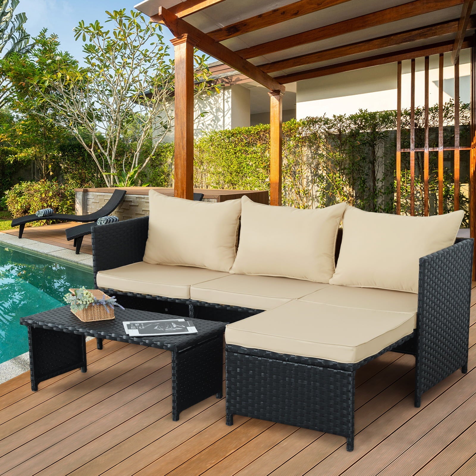 Waroom 3-Piece Khaki Wicker Outdoor Patio Conversation Set - John Pierce Auto Care