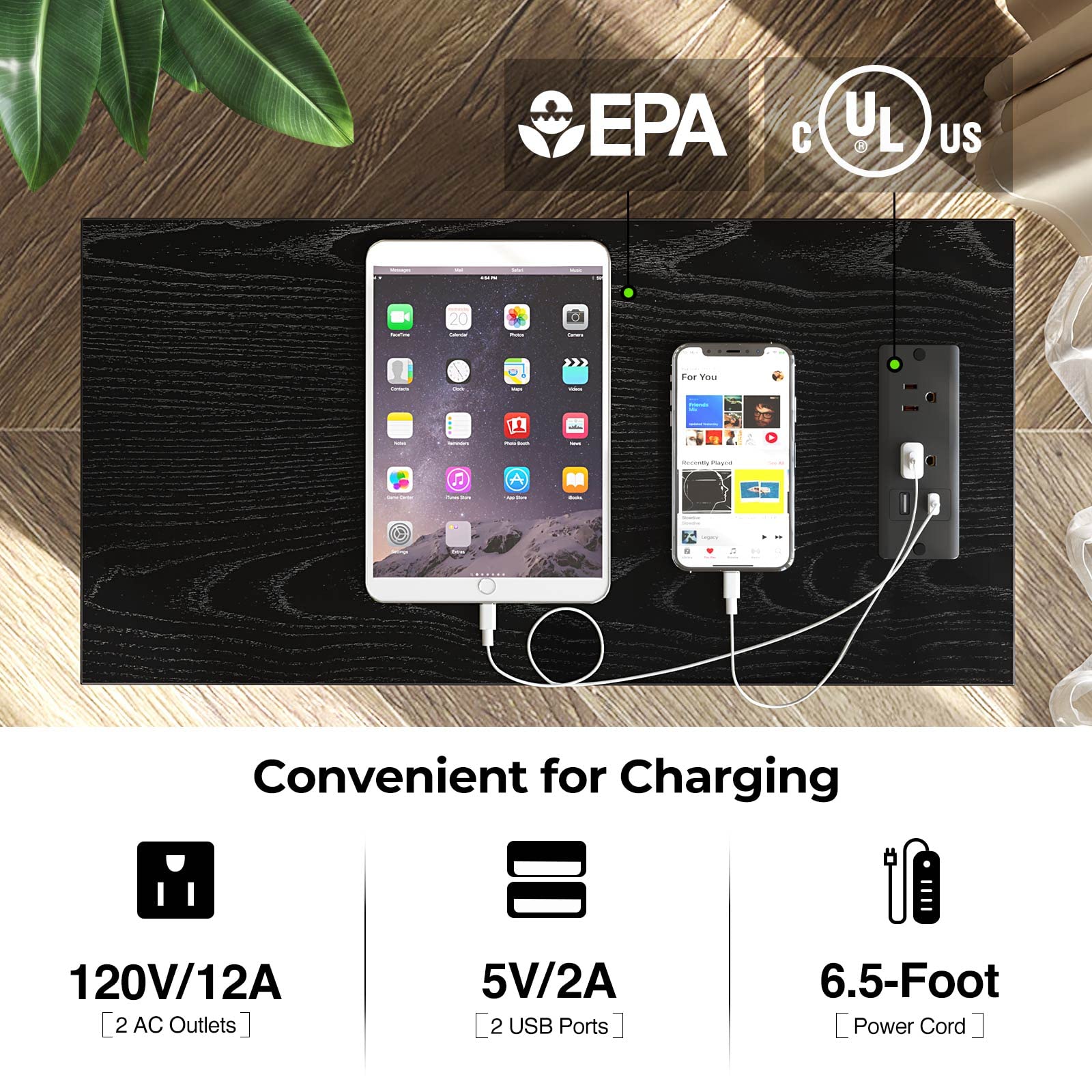 Rolanstar Narrow Charging End Table with 2 Wood Drawers - John Pierce Auto Care