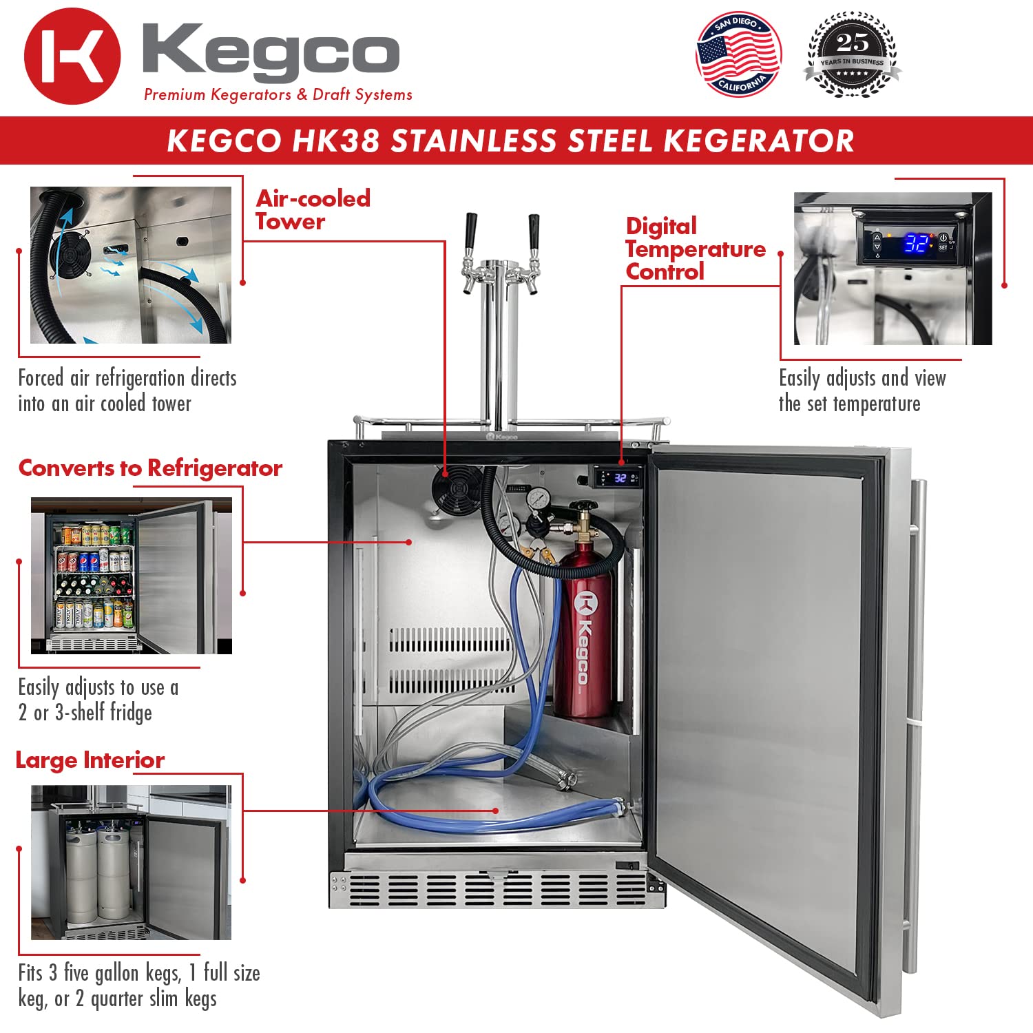 Kegco HK38BSU-2 Dual Faucet Under-Counter Kegerator - John Pierce Auto Care