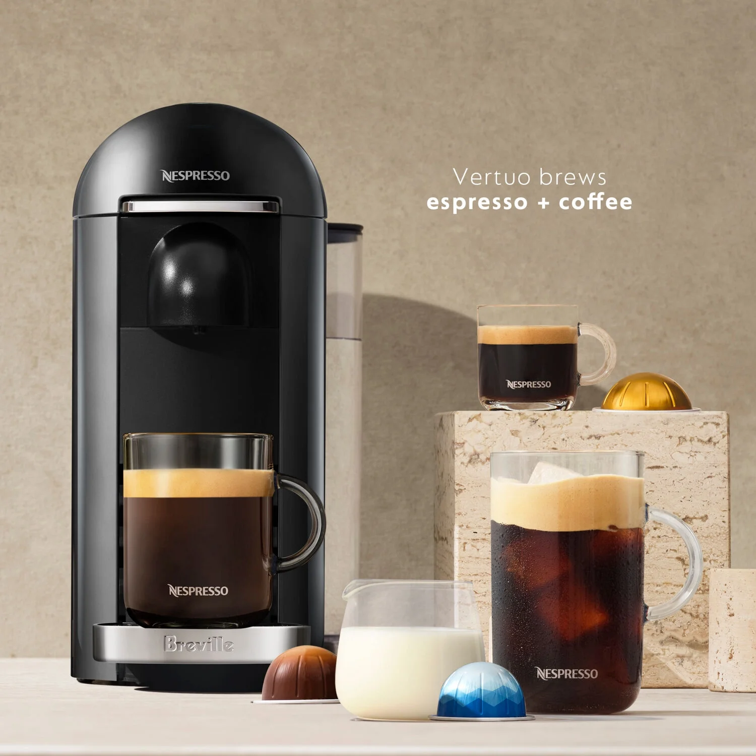 Breville Nespresso New VertuoPlus Deluxe Coffee and Espresso Single-Serve Machine in Piano Black - John Pierce Auto Care