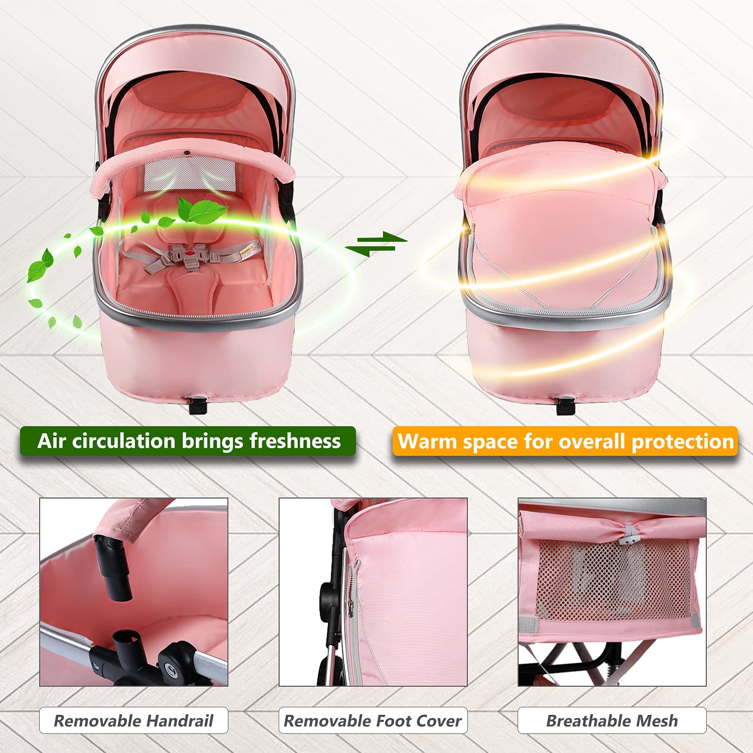 Kinder King 2-in-1 Convertible High-Landscape Baby Stroller (Pink) - John Pierce Auto Care