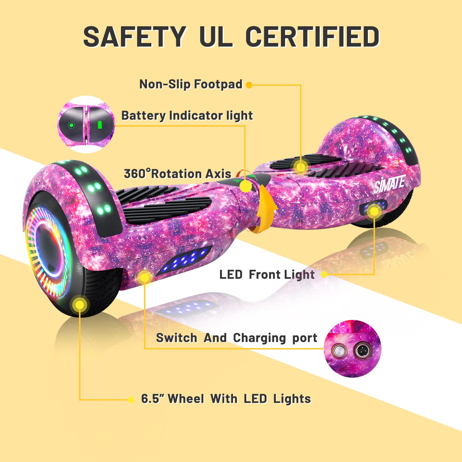 SIMATE Self-Balancing Hoverboard with Bluetooth and LED Lights - John Pierce Auto Care