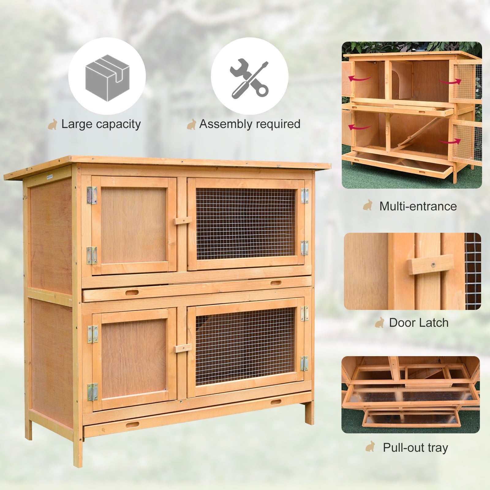 Pawhut Solid Wood 2-Story Rabbit Hutch (Yellow) - John Pierce Auto Care