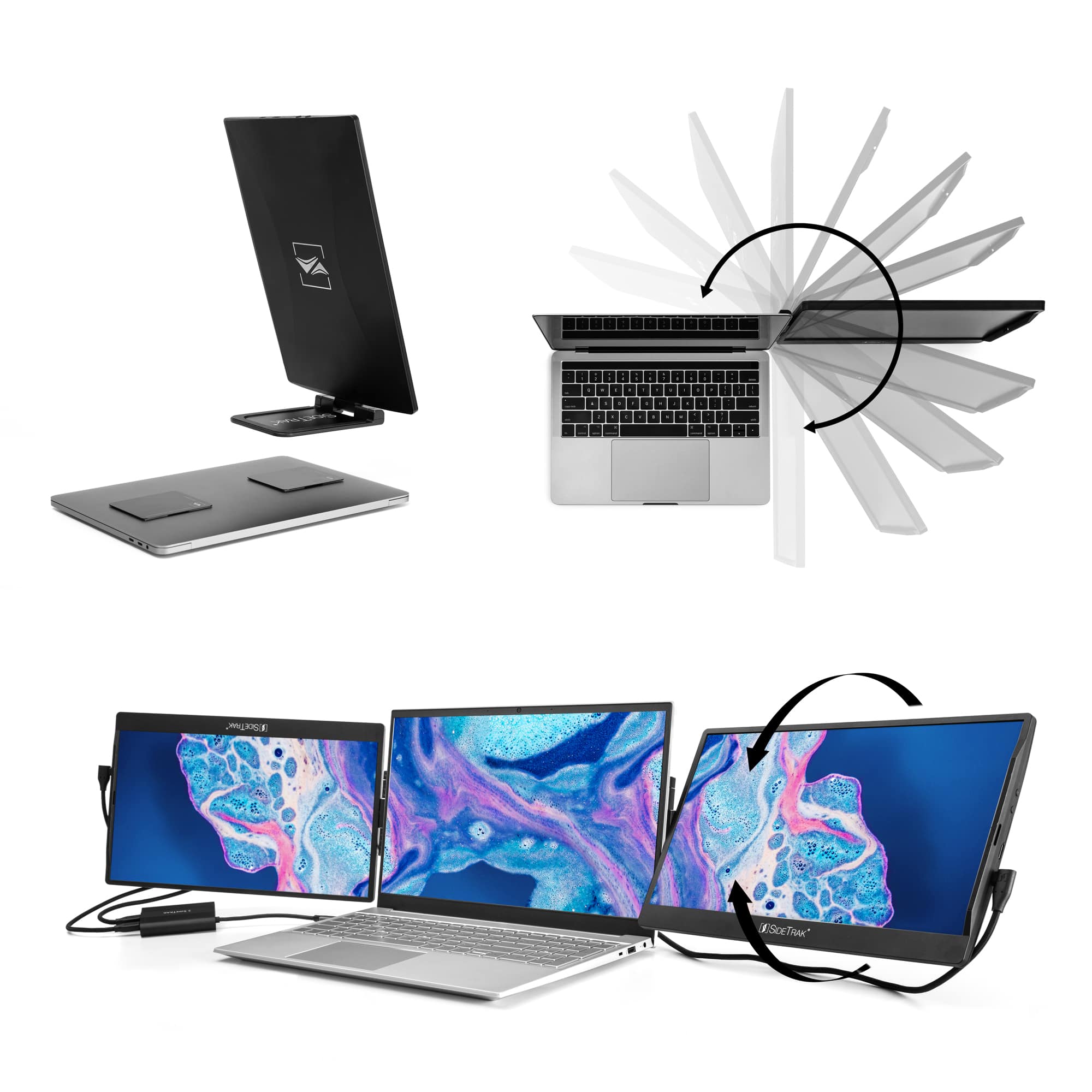 SideTrak Swivel 12.5 Triple Portable Monitor for Laptop with Powered USB C Hub | Attachable FHD IPS Rotating Three Screen Laptop | Compatible with Windows | Powered by USB-C Hub - John Pierce Auto Care