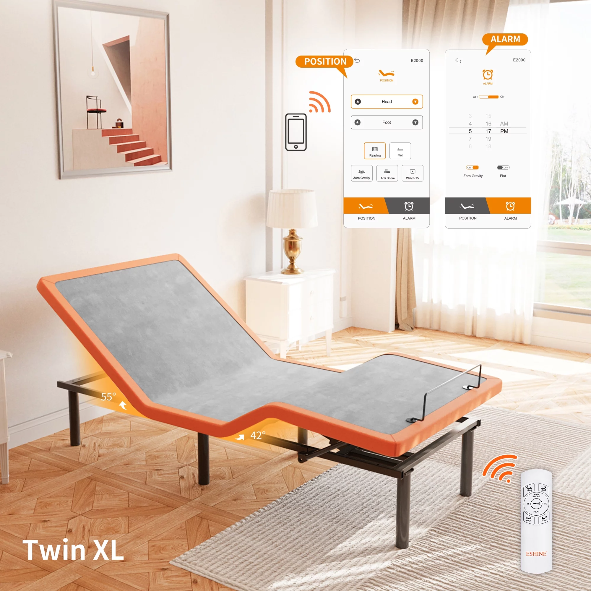 ESHINE Adjustable Bed Frame Twin XL + Memory Foam Hybrid 12 inch Mattress, with Mattress, Wireless Remote&Bluetooth App Control, 5 Minutes Installation, Head and Foot Incline - John Pierce Auto Care