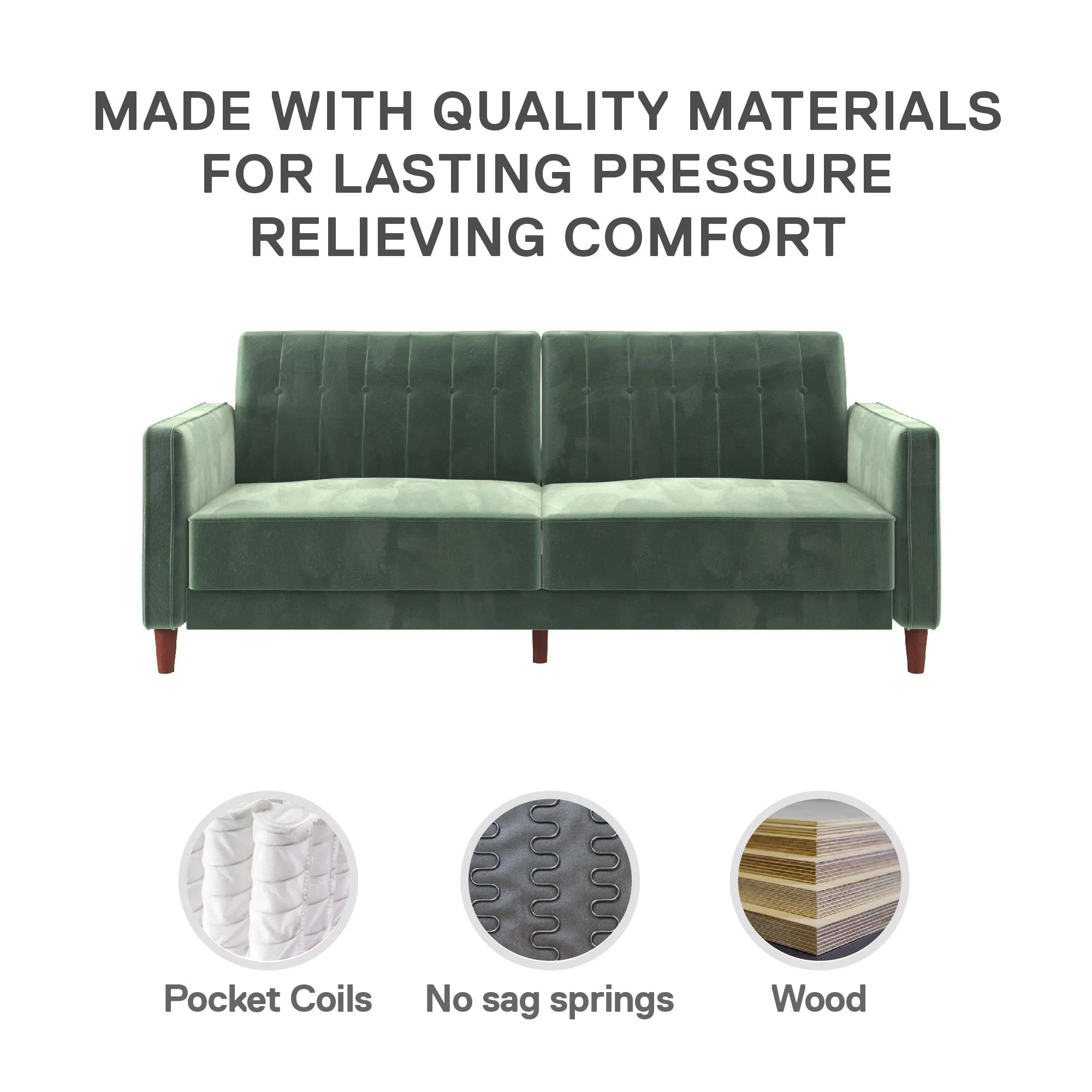 DHP Pin Tufted Transitional Futon, Light Green Velvet - John Pierce Auto Care