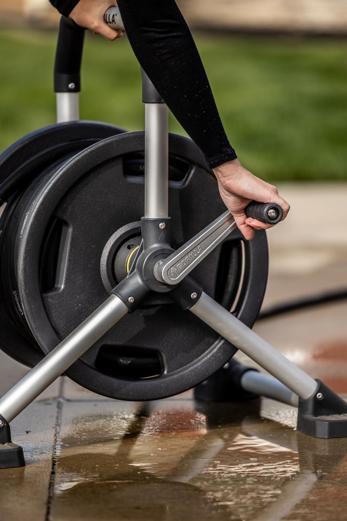 Gorilla 150-Foot Zero-Rust Aluminum Upright Hose Reel - John Pierce Auto Care