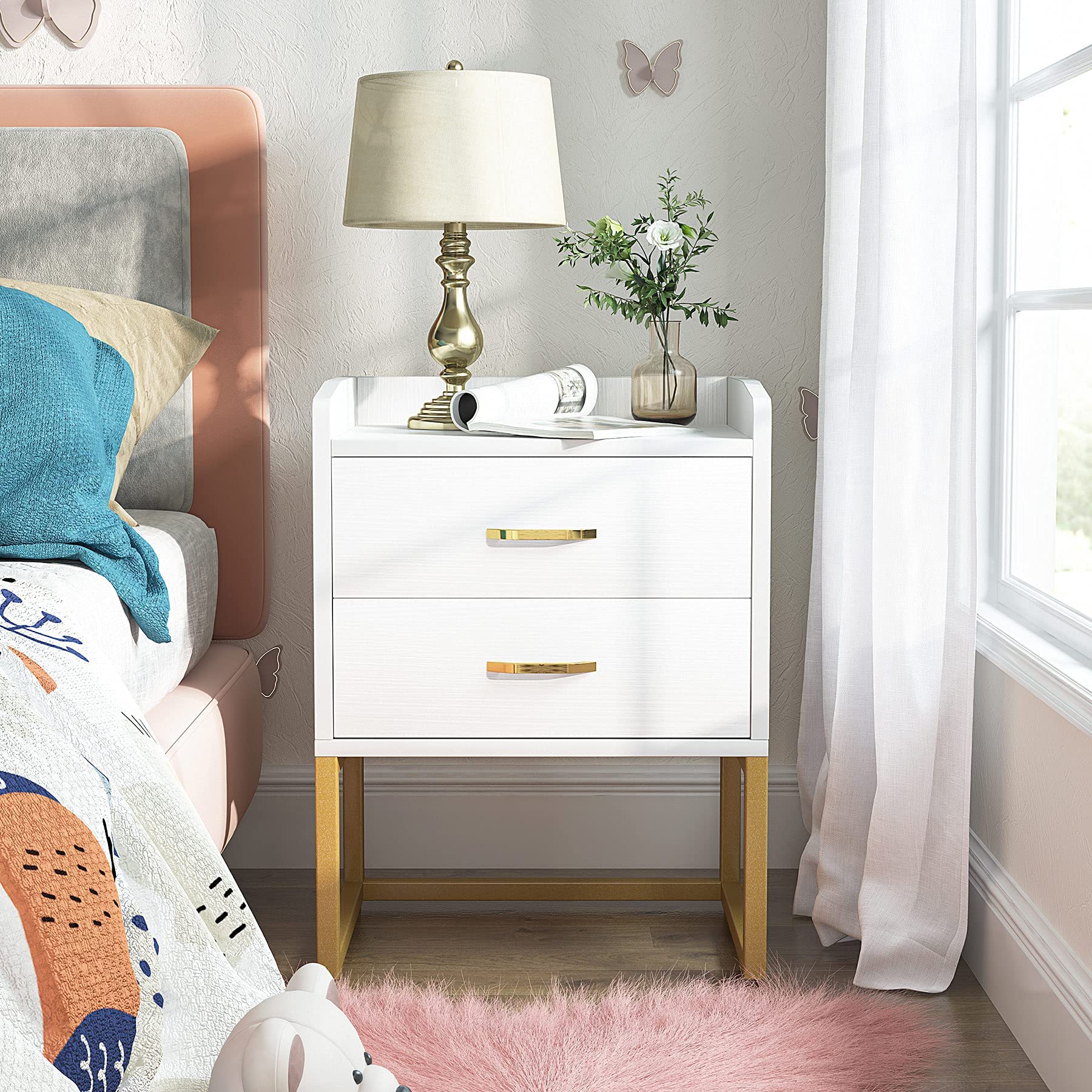 Tribesigns Modern White and Gold Nightstand Set (Set of 2) - John Pierce Auto Care