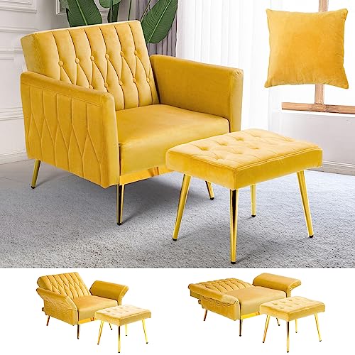 ACMEASE Velvet Accent Chair with Adjustable Backrest and Ottoman - John Pierce Auto Care