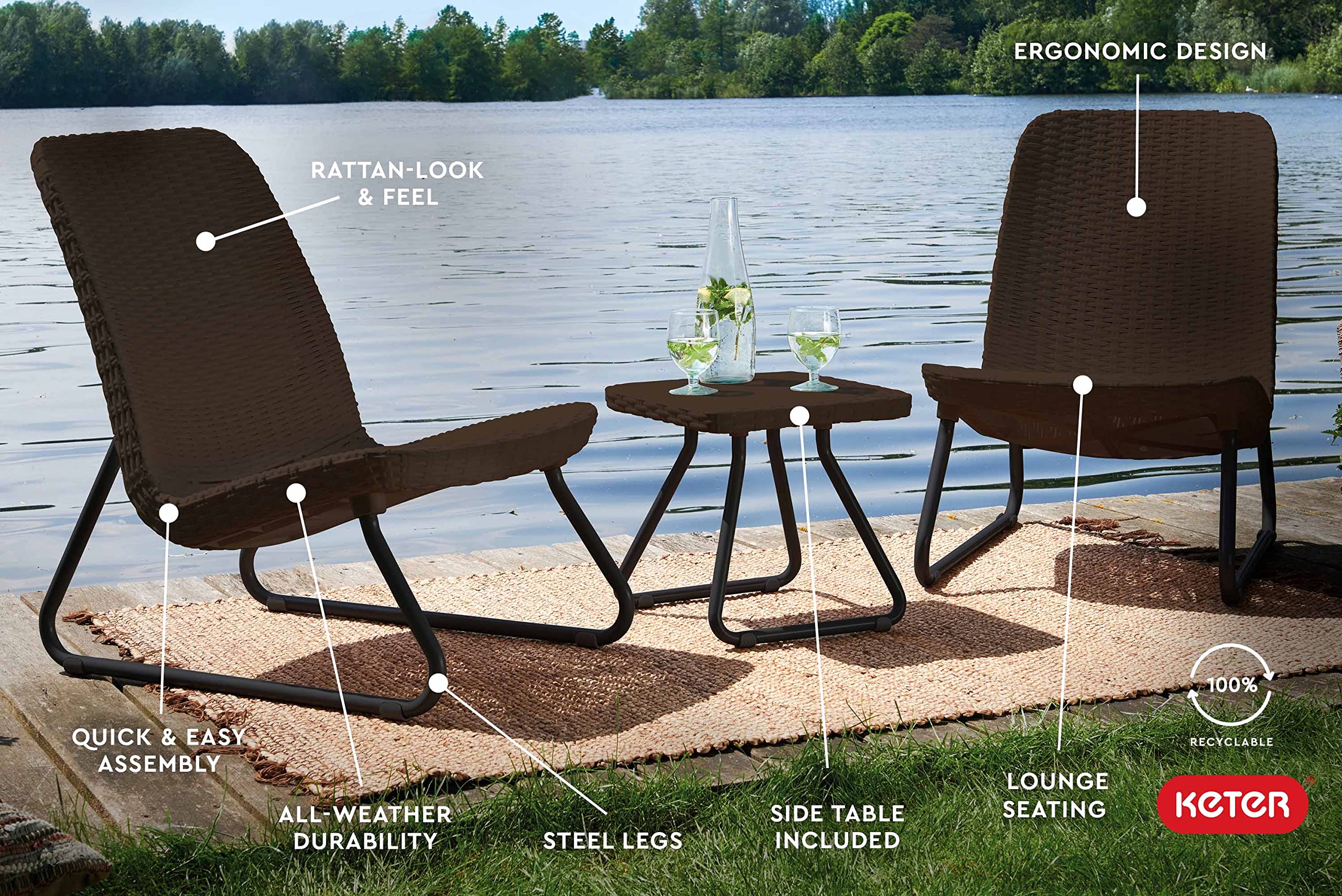 Keter Rio 3-Piece Resin Wicker Patio Furniture Set - John Pierce Auto Care