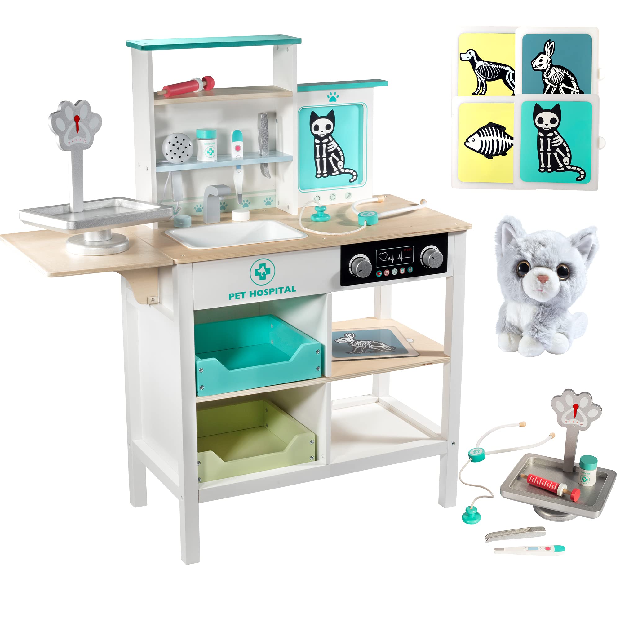 Wooden Vet Center Pretend Play Pet Hospital Playset - John Pierce Auto Care