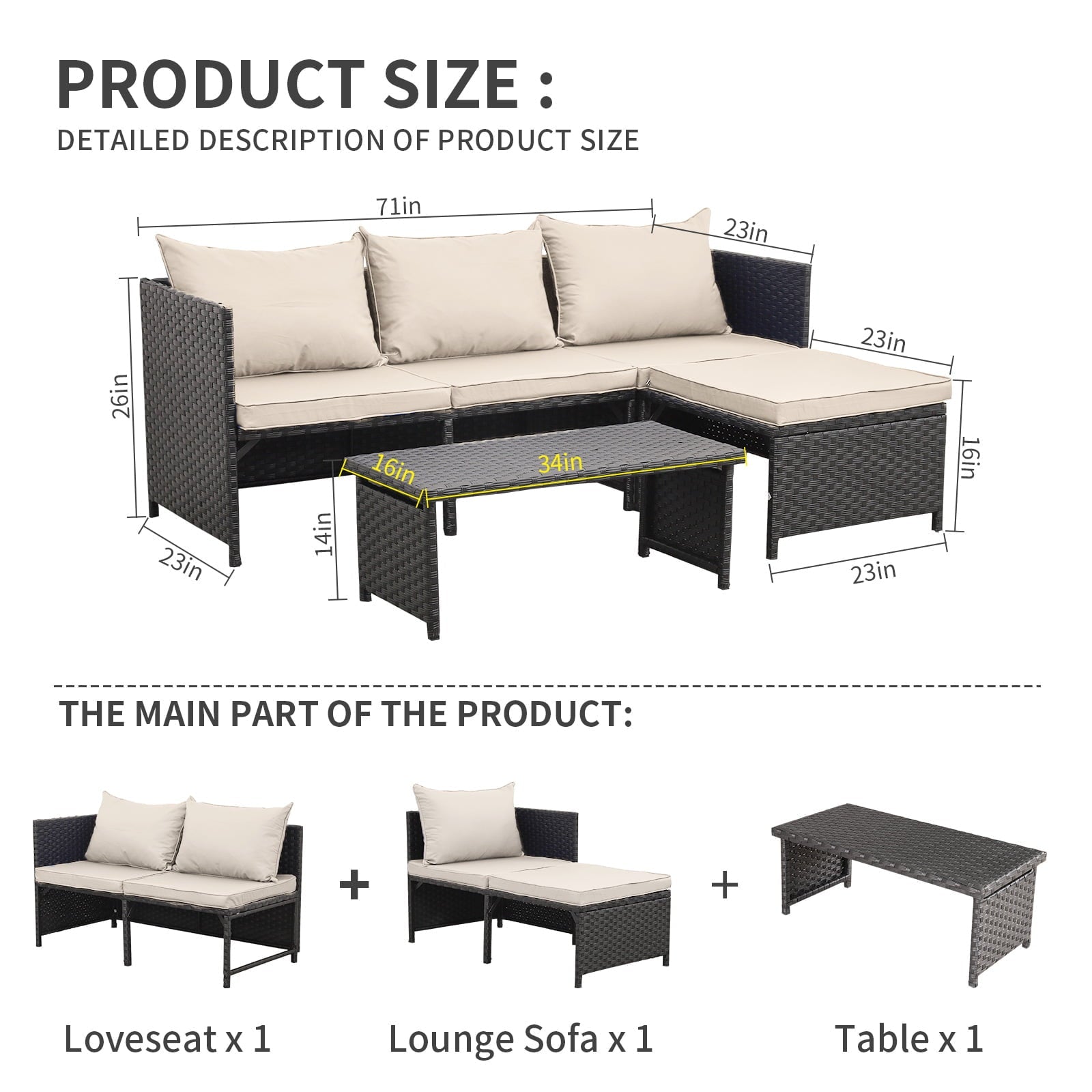 Waroom 3-Piece Khaki Wicker Outdoor Patio Conversation Set - John Pierce Auto Care