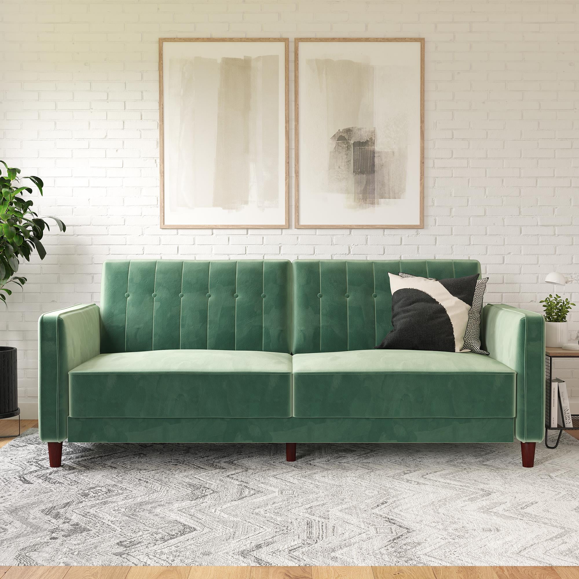 DHP Pin Tufted Transitional Futon, Light Green Velvet - John Pierce Auto Care