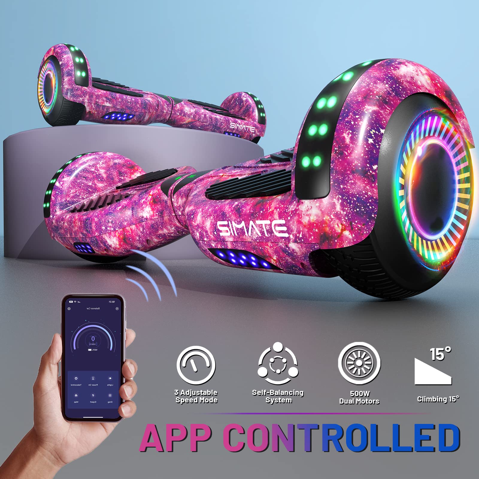 SIMATE Self-Balancing Hoverboard with Bluetooth and LED Lights - John Pierce Auto Care