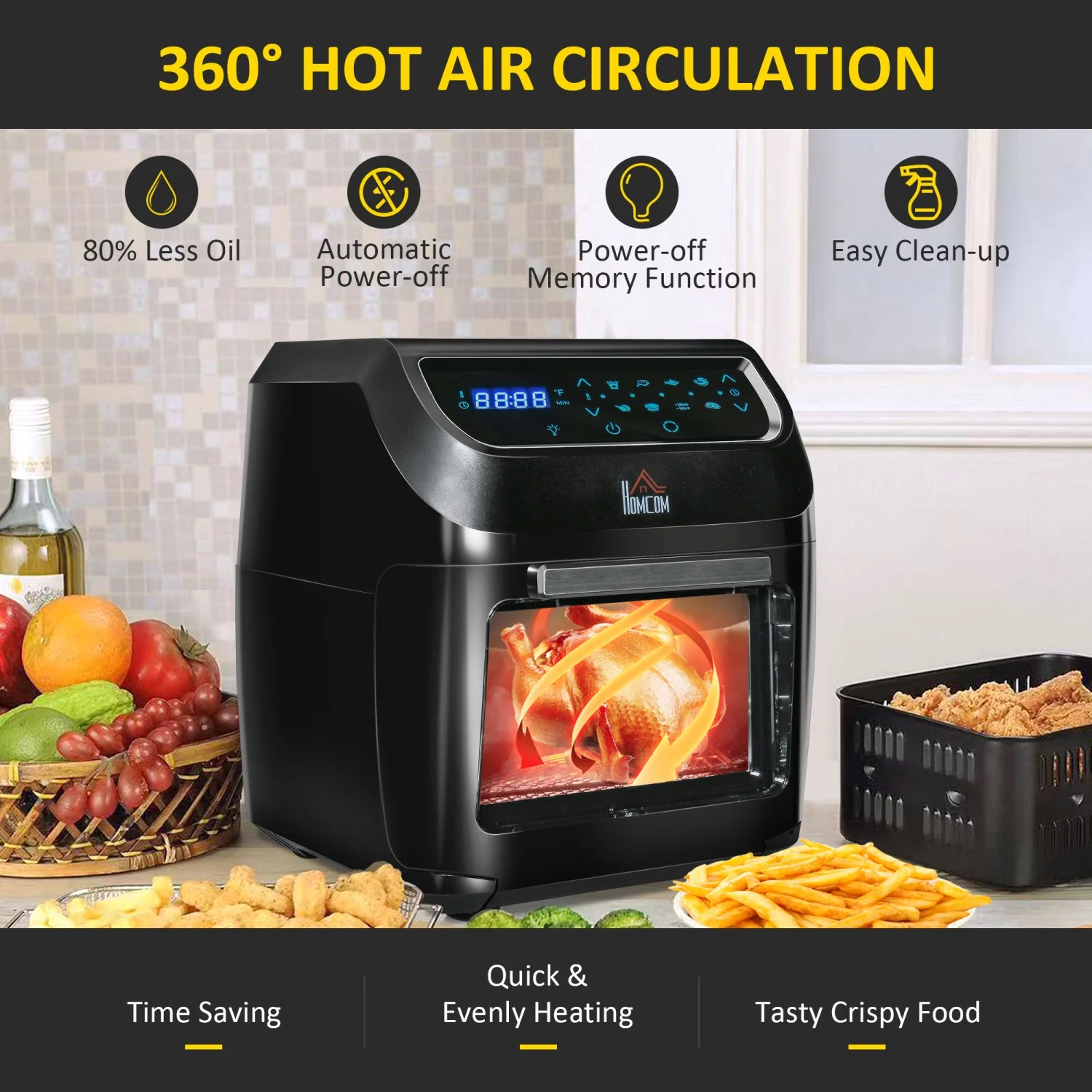 GVJMTKP 12 QT Air Fry Oven 8 In 1 Countertop Oven Combo with Air Fry Roast Broil Bake and Dehydrate 1700W with Accessories and LED Display Black - John Pierce Auto Care