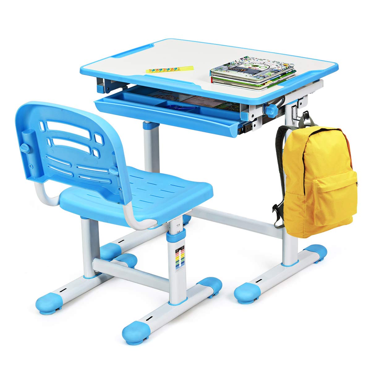 BABY JOY Height-Adjustable Kids Study Desk and Chair Set (Blue) - John Pierce Auto Care