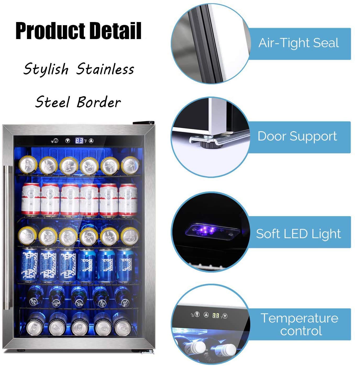 Antarctic Star 120-Can Stainless Steel Beverage Refrigerator - John Pierce Auto Care