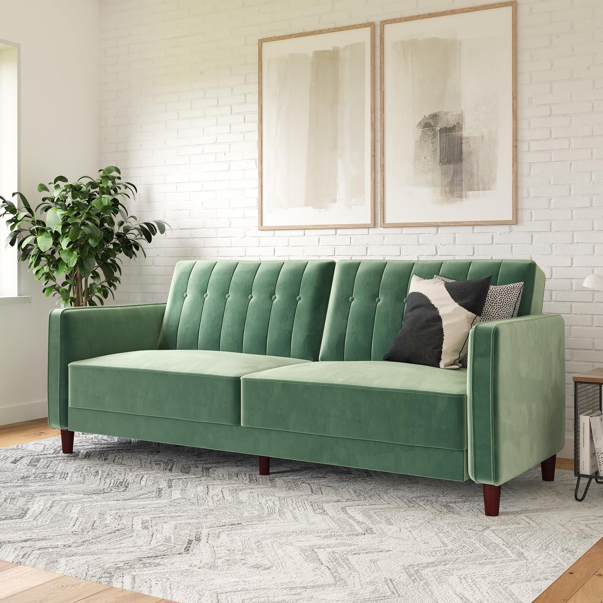 DHP Pin Tufted Transitional Futon, Light Green Velvet - John Pierce Auto Care