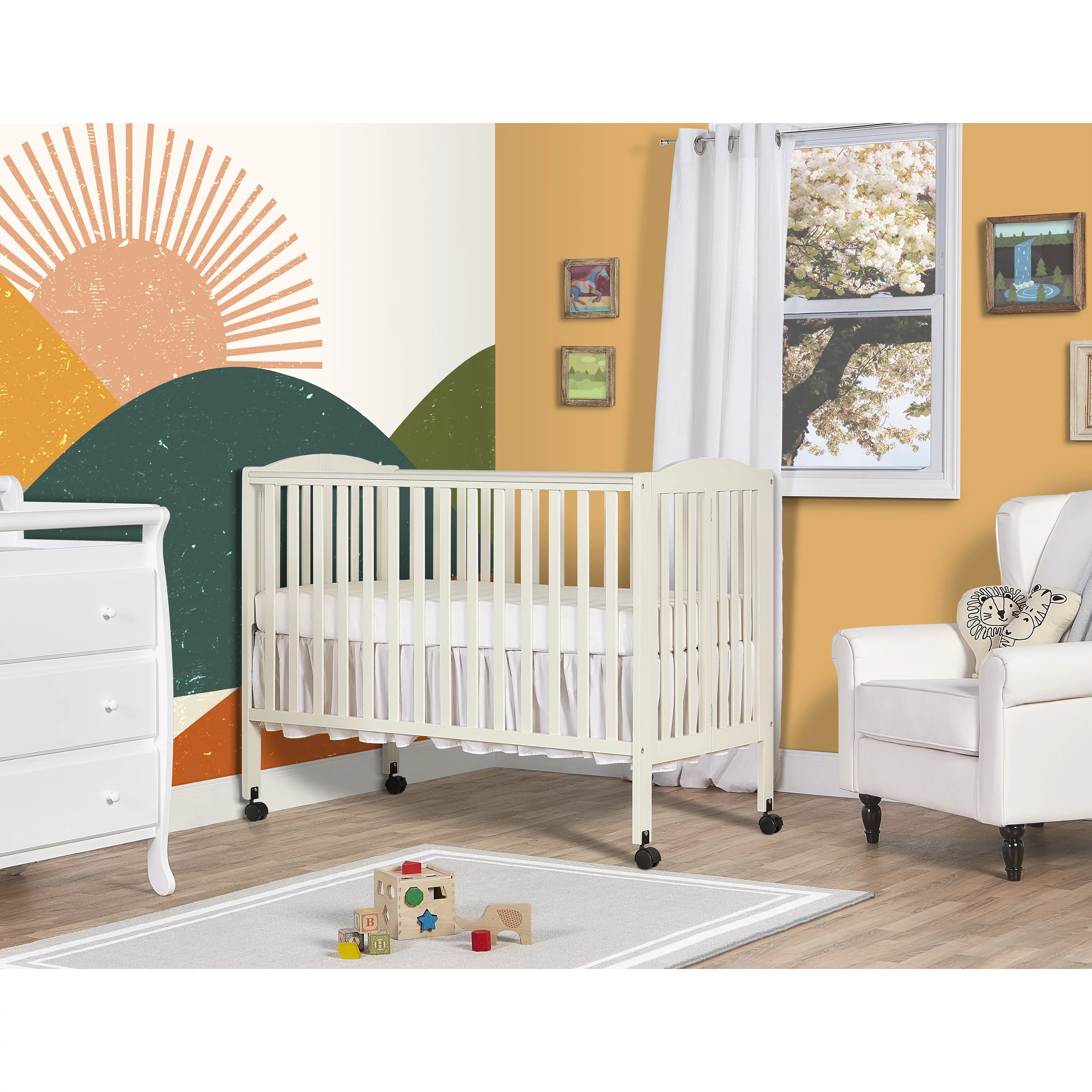 Dream On Me Full Size 2-in-1 Folding Stationary Side Crib, Locking Wheels, French White - John Pierce Auto Care