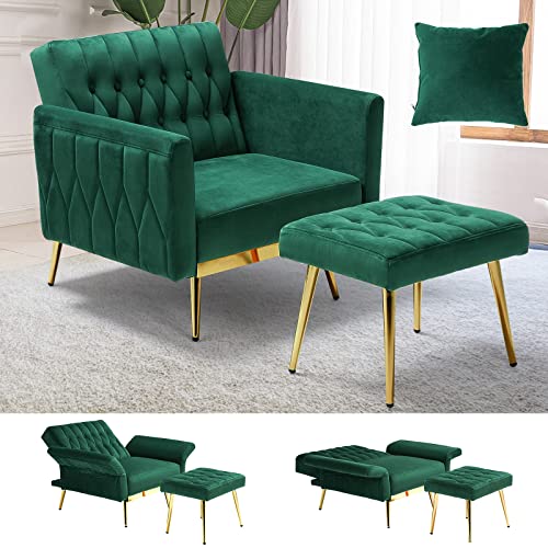 ACMEASE Velvet Accent Chair with Adjustable Backrest and Ottoman - John Pierce Auto Care