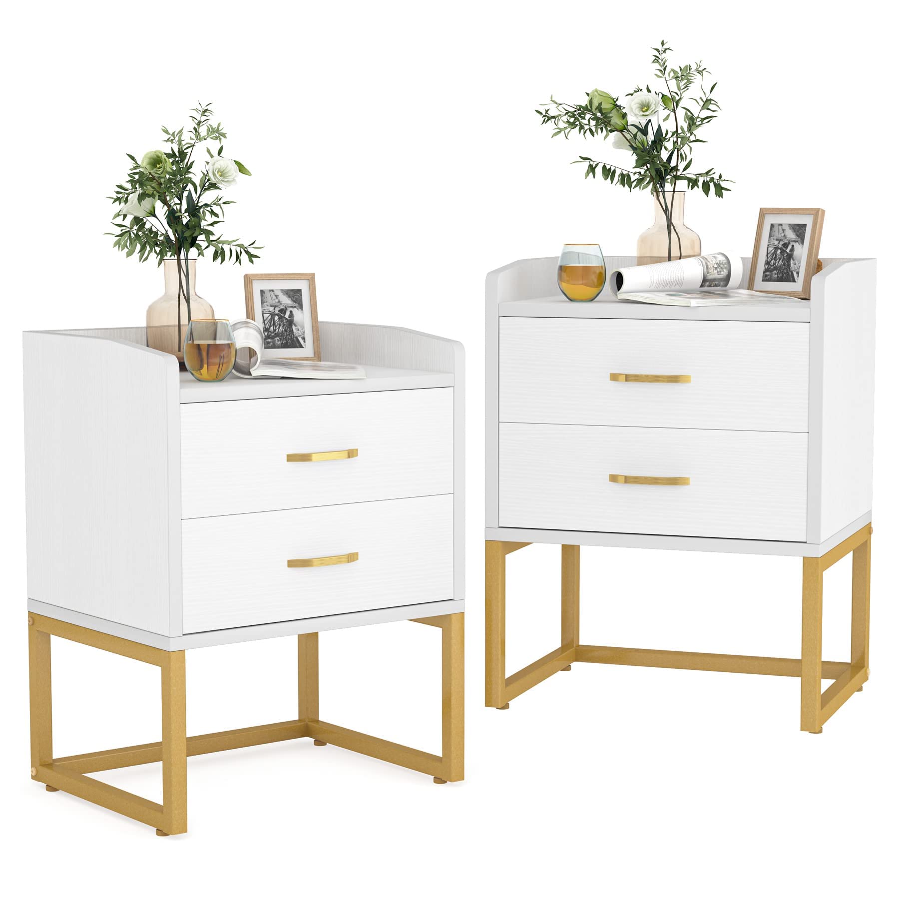 Tribesigns Modern White and Gold Nightstand Set (Set of 2) - John Pierce Auto Care