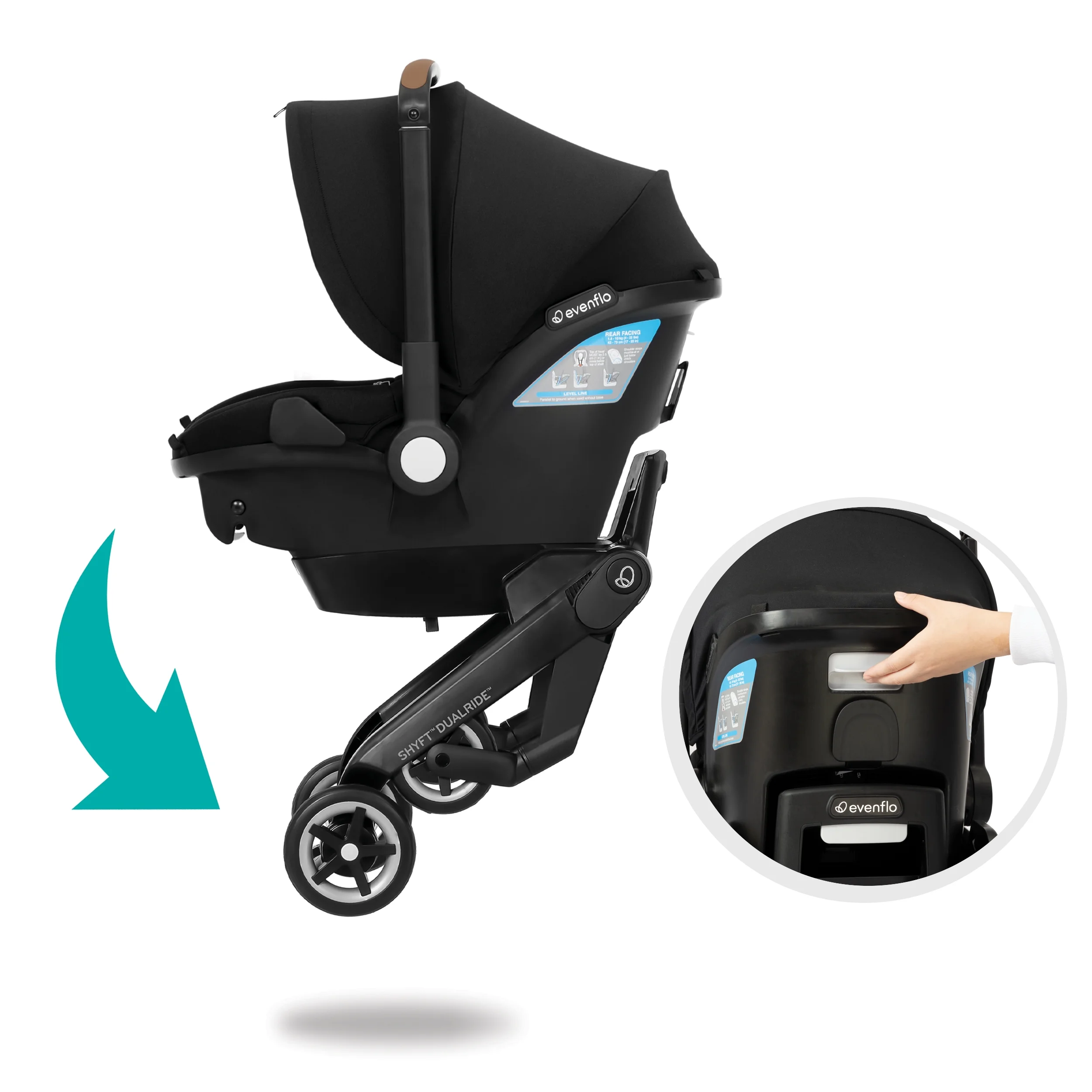 Shyft DualRide with Carryall Storage Infant Car Seat and Stroller Combo (Durham Green) - John Pierce Auto Care