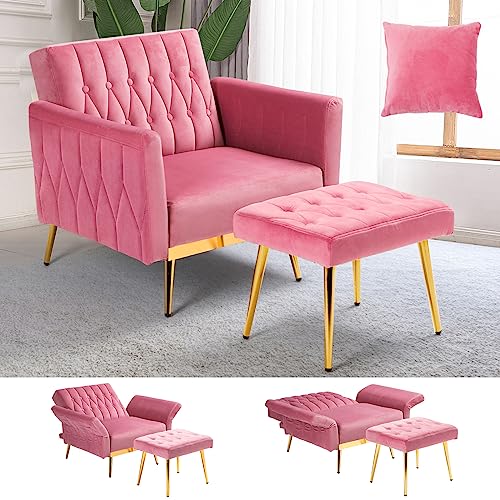 ACMEASE Velvet Accent Chair with Adjustable Backrest and Ottoman - John Pierce Auto Care