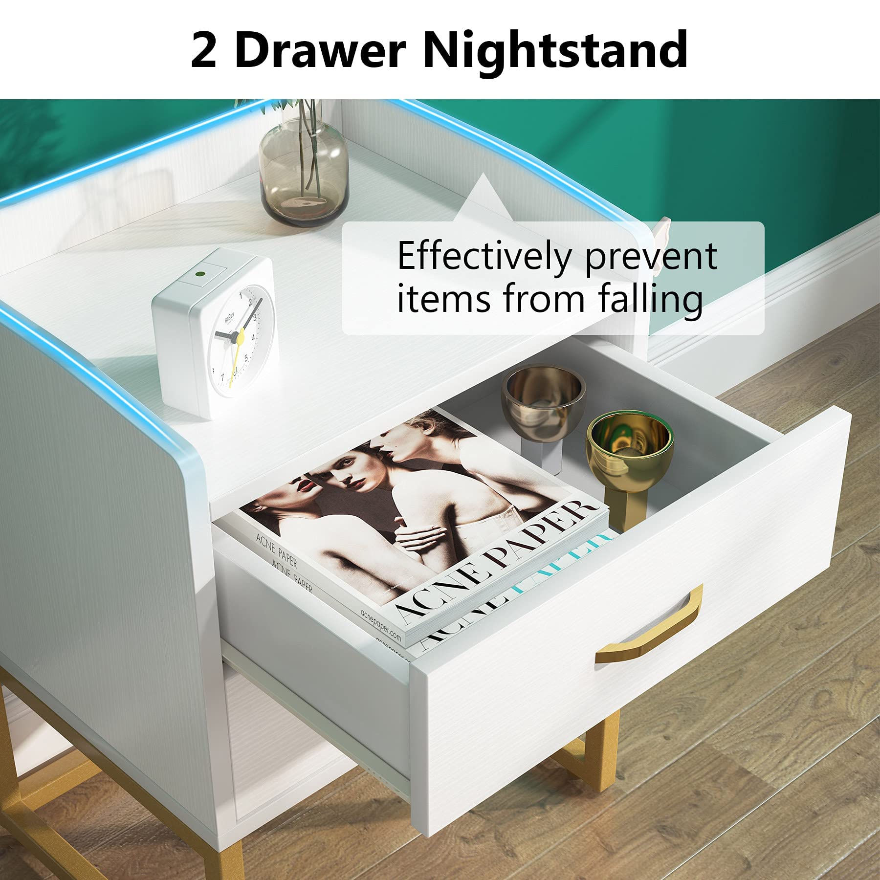 Tribesigns Modern White and Gold Nightstand Set (Set of 2) - John Pierce Auto Care