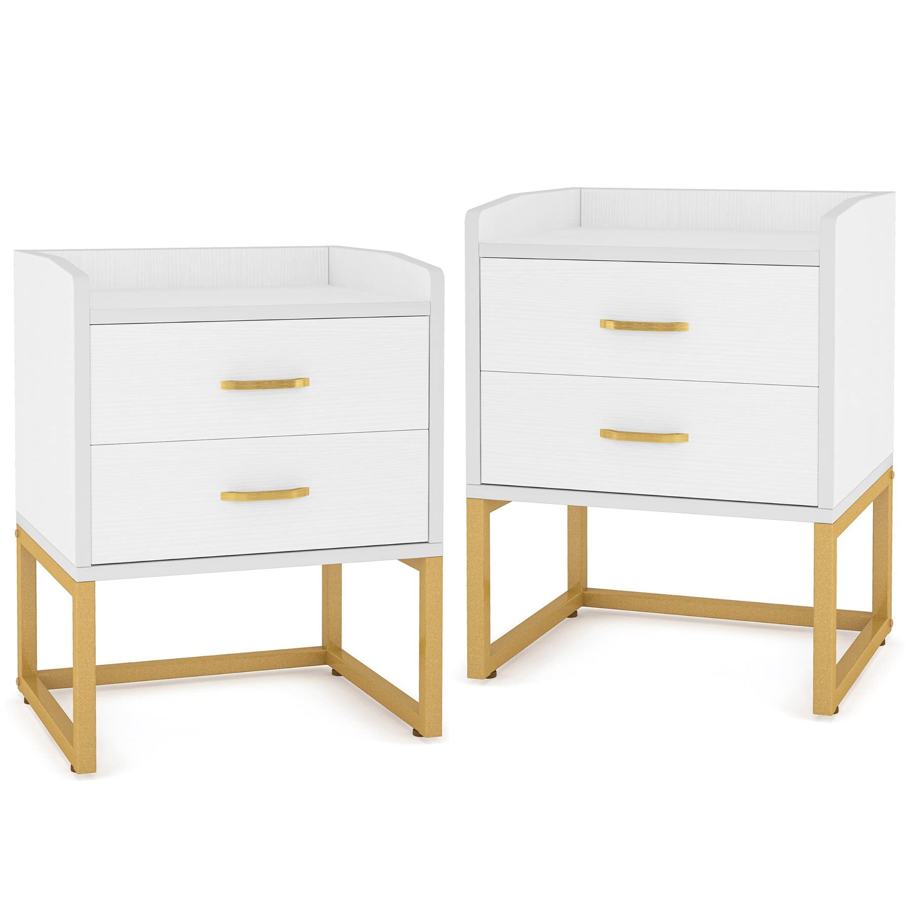 Tribesigns Modern White and Gold Nightstand Set (Set of 2) - John Pierce Auto Care