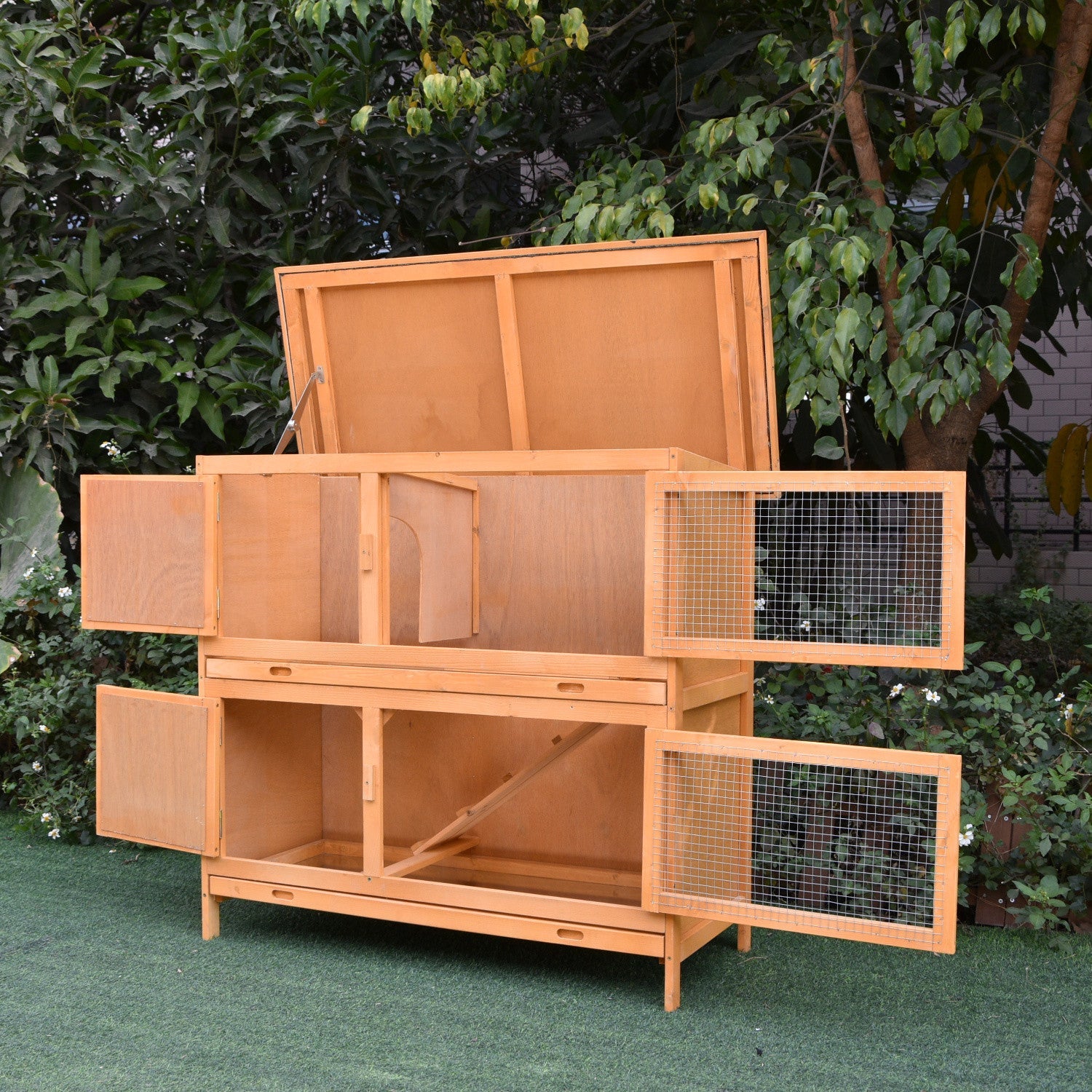 Pawhut Solid Wood 2-Story Rabbit Hutch (Yellow) - John Pierce Auto Care