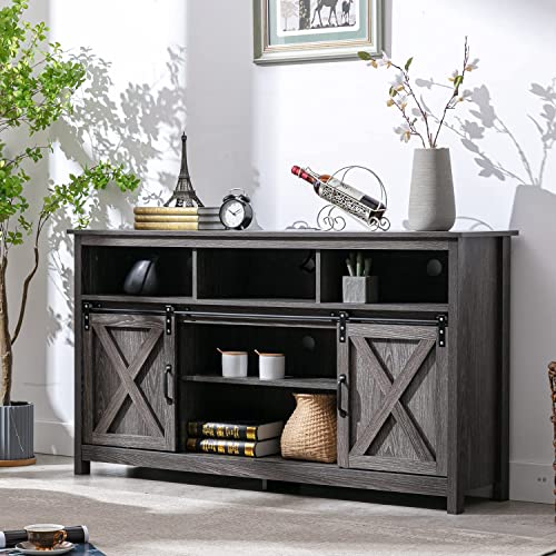 Farmhouse Slide Barn Door Coffee Bar Cabinet with Outlets - John Pierce Auto Care